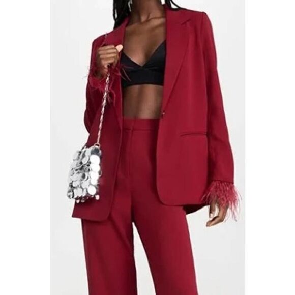 WAYF Romee Red Feather Trim Blazer NWT Sz. XS - Picture 2 of 7